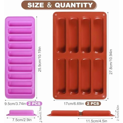 4 Piece Silicone Cereal Bar Mould Set, Reusable Rectangular Chocolate Moulds for Energy Bars and Biscuit Sticks 1