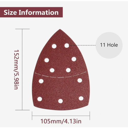 60-Pack Sandpaper for 11-Hole Triangular Detail Sanders, Hook and Loop, Grits 40/60/80/120/180/240 1