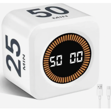 Visueller Drehtimer, 5-, 10-, 25- oder 50-Minuten-Countdown, benutzerdefinierter Timer, geräuschloser Modus, USB-C-aufladbar, Weiß
