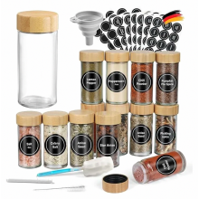 12-teiliges Gewürzglas-Set mit Deckeln, 100-ml-Glasbehältern, Etiketten, Trichtern und Sieben