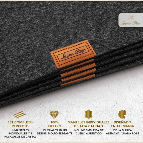 Rectangular Felt Placemats, Anthracite, 12 Pack, Washable, 44 x 32 cm, Table and Glass Coasters 2