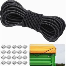 Elastisch koord voor aanhangerhoezen, rond zwart elastisch touw, weerbestendig, 6 mm x 10 m en 8 mm x 10 m