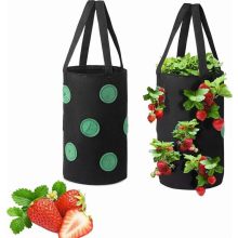 Set van 2 ademende, hangende vilten plantenzakken, kweekzakken voor buiten, geschikt voor aardbeien, kruiden, groenten en bloemen, zwart