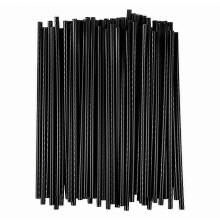 Pajitas de plástico desechables finas, 500 unidades, negras, 0,3 x 13 cm, boca plana recta