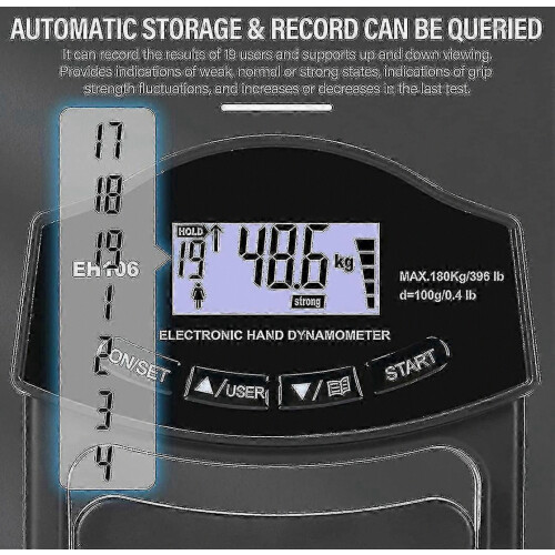 Grip Strength Tester, 396lbs/180kg Digital Hand Dynamometer Grip Strength Meter Usb Lcd Screen Hand-E 1