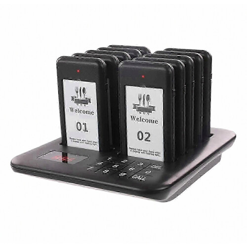 Ασύρματο Pager Εστιατορίου + 10 Σουβέρ Buzzer Pager Δέκτης Σύστημα Κλήσεων για Bar Cafe Foo