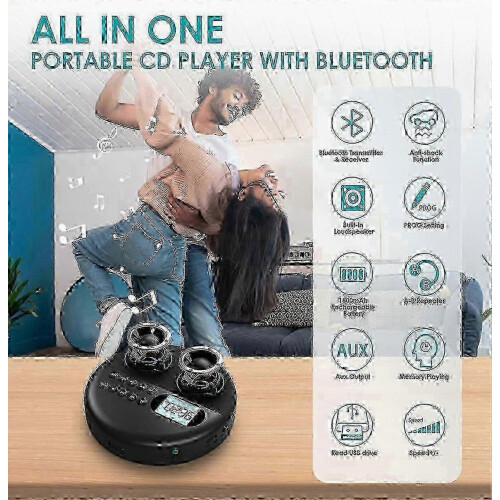 Επαναφορτιζόμενο CD player με Bluetooth και ενσωματωμένα ηχεία με τεχνολογία οθόνης 1