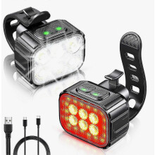 Set di luci per bicicletta super luminose, luce LED ricaricabile tramite USB, luce per bicicletta per la guida notturna, luce anteriore