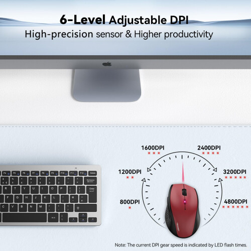 TeckNet TECKNET Wireless Mouse for Laptop, 4800 DPI Optical Computer Mice, Red 1