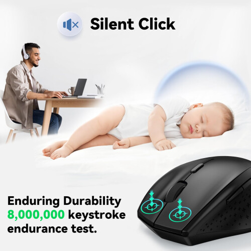 TeckNet TECKNET Wireless Mouse for Laptop,4800 DPI Optical Computer Mice,Dark Black 1