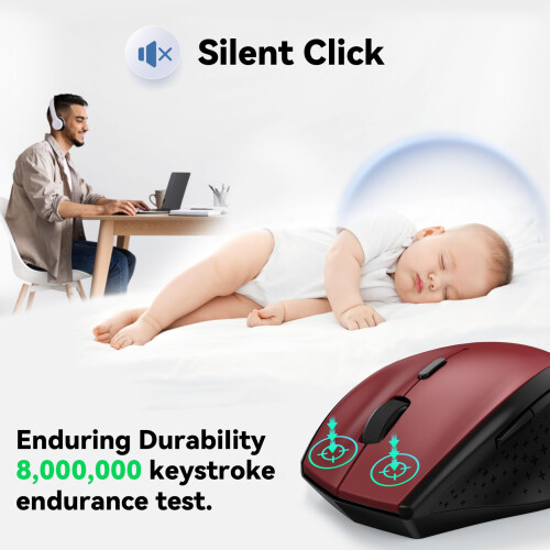TeckNet TECKNET Wireless Mouse for Laptop, 4800 DPI Optical Computer Mice, Red 2