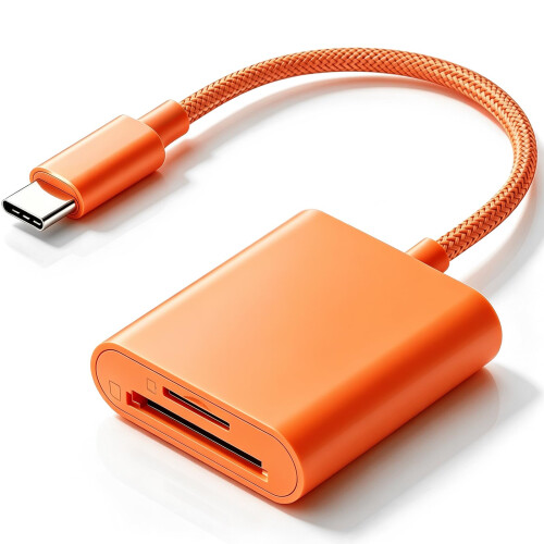 USB C SD Card Reader for iPhone,Dual Slot Type C Memory Card Reader-Orange