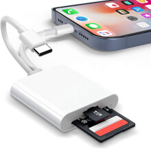 La Brodée SD Card Reader for iPhone iPad, Lightning+USB C Camera Adapter