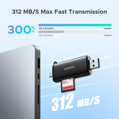 UGREEN SD Card Reader 4.0, USB-C & USB-A Memory Card Reader 312MB/s(Black) 1
