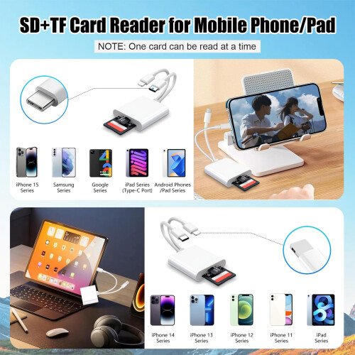 La Brodée SD Card Reader for iPhone iPad, Lightning+USB C Camera Adapter 1