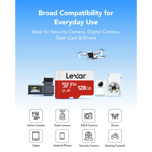 Lexar Lexar Micro SD Card 128GB E Series, Up to 100MB/s, microSDXC 2
