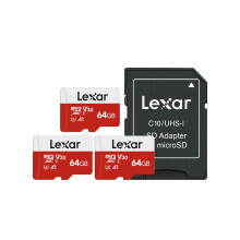Lexar Micro SD Card 64GB 3 Pack E Series, Up to 100MB/s, microSDXC UHS-I