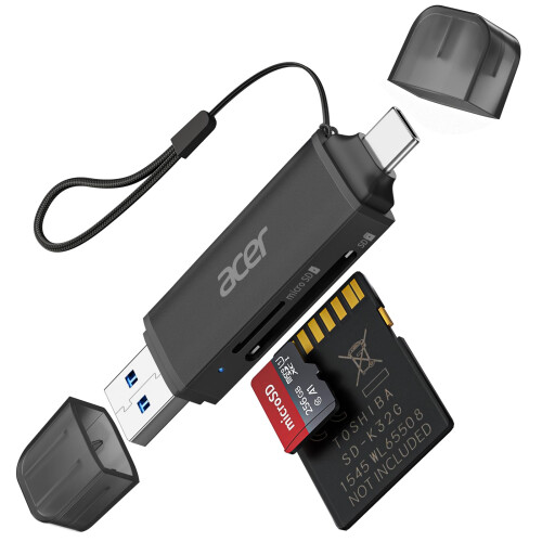 Acer Acer SD Card Reader, USB C & USB 3.0 Memory Card Reader Adapter, Black