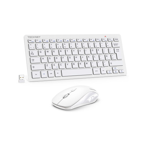 TeckNet TECKNET Mini Wireless Keyboard and Mouse Set, 2.4G Cordless USB, White