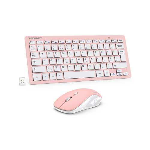 TeckNet TECKNET Mini Wireless Keyboard and Mouse Set, 2.4G Cordless USB, Pink