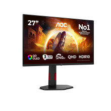 AOC Q27G4ZDRAD 27 inch WQHD Gaming Monitor 240Hz, QD-OLED Panel, 0.03ms GtG, HDR10, G-Sync Compatible, Height Adjustment, (2560x1440 HDMI 2x 2.1 DP 1x