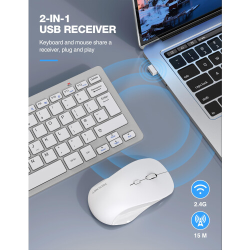 TeckNet TECKNET Mini Wireless Keyboard and Mouse Set, 2.4G Cordless USB, Silver 1