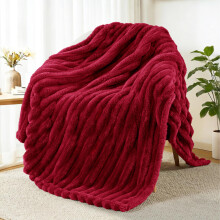 Exclusivo Mezcla Soft Striped Fleece Blanket Deep Red Sofa Bed Throw