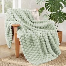 Whale Flotilla Soft 3D Jacquard Fleece Throw Blanket for Sofa Sage Gre