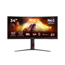 AOC CU34G4CA 34 inch UW-QHD Monitor Curved, 180Hz, Fast VA Panel, 1ms GtG, Adaptive Sync, HDR400, FreeSync, Height Adjustment, (3440x1440 HDMI 2x 2.0