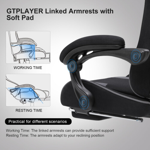 GTPLAYER Fabric Gaming Chair Massage Ergonomic Computer Chair with Foo 2