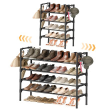 ENJOYBASICS Expandable Shoe Rack 4 Tier Metal Shoe Storage Stand Black