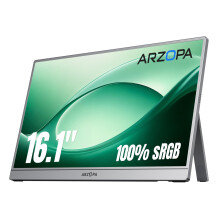 ARZOPA 16.1" Portable Monitor FHD 1080P, 100% sRGB IPS Eye Care Screen with Adjustable Kickstand, High Colour Gamut Slim Laptop Display for Office & E