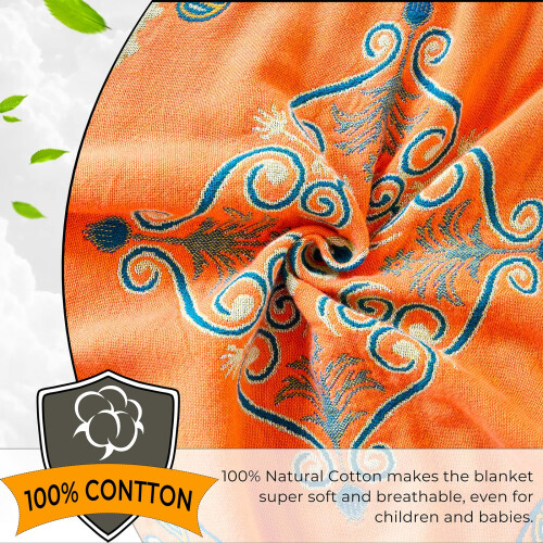 Doublesided Sofa Large Bed Throw BlanketBohemian Burnt Orange Bedsprea 2