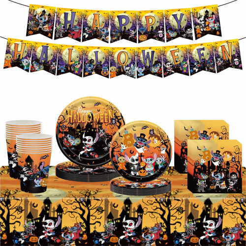 70Pcs Halloween Party Tableware Halloween Plastic Table ClothPaper Pla