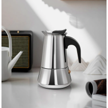 Cafetera espresso de acero inoxidable, 100 ml, cafetera de dos tazas para preparar café en la estufa de la cocina.