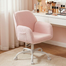 KRAMZMING Teddy Fleece Desk Chair 150KG Capacity Swivel Office Chair, Pink