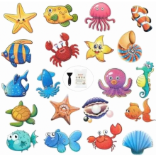 Pegatinas antideslizantes para el baño, 20 pegatinas autoadhesivas grandes para niños, ducha y bañera, diseños marinos con espátula.