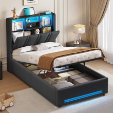DICTAC 3ft Single Ottoman Storage Bed with RGB LED Lighting Upholstere
