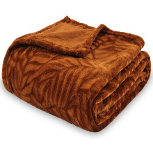 SOCHOW Leaves Textured Flannel Fleece Throw Blanket 127cm 150cm, Caramel