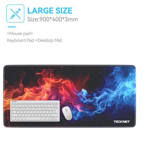 TeckNet TECKNET Gaming Mouse Mat, 900x400x3mm Large Mouse Pad - Blue Red Flame 1