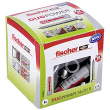 fischer DuoPower 14 x 70 S, powerful universal plug with safety screw, intelligent 2-component technology for fastenings in concrete, bricks, stone, e