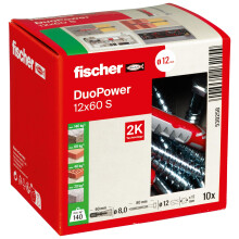 Fischer DuoPower 12 x 60 S, Powerful Universal Plug with Safety Screw, Intelligent 2-Component Technology for fastenings in Concrete, Bricks, Stone, e