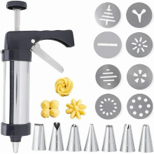 Prensa para galletas de acero inoxidable con 8 discos y 8 boquillas para hacer galletas, hornear y decorar pasteles.