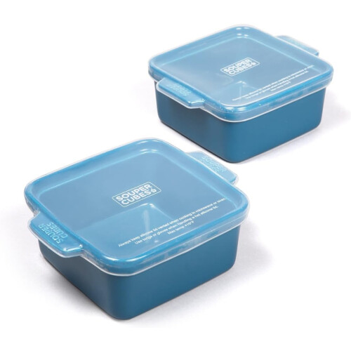 Souper Cubes 5 x 5 Ceramic Dishes With Silicone Lids – Blueberry 2Pac