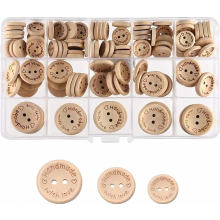140 botones de madera hechos a mano, redondos naturales de 2 agujeros, de 15, 20 y 25 mm, para coser, tejer y manualidades.