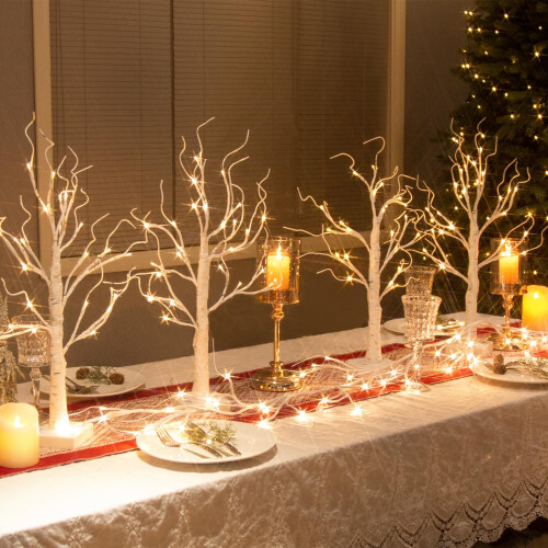 Vanthylit Set of 4 White Christmas Tree with Lights 2FT