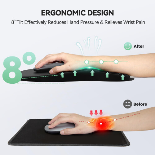TeckNet TECKNET Mouse Mat Wrist Support, Ergonomic Wrist Rest Mouse Pad, Black 2