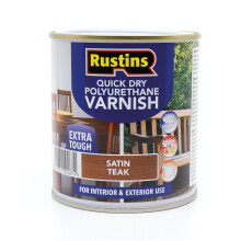 RustinsQuick Dry Poly Varnish Satin Teak 2,5ltr -Tough, Water-Based Clear Finish in Gloss, Matt or Satin; Durable Protection for Interior Wood, Furnit