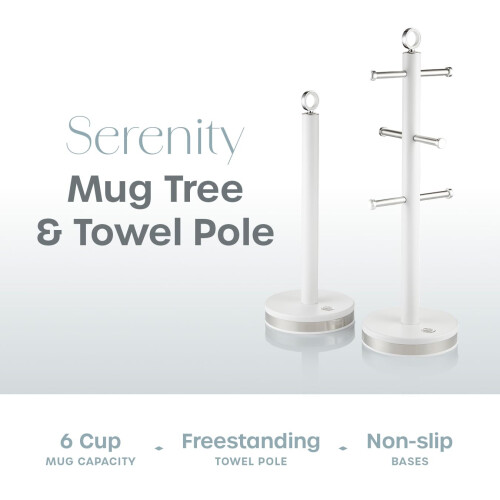 Swan Swan Serenity Kitchen Towel Pole and 6 Cup Mug Tree Set with Smooth Ma 1