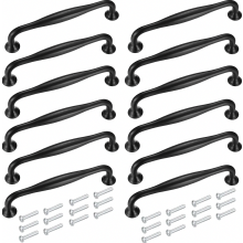 Paquete de 12 tiradores de 128 mm para armarios de cocina, de aleación de aluminio negro, con tornillos para puertas y cajones.